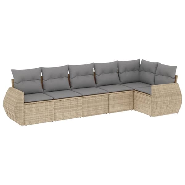 Soffgrupp för trädgården med dynor 6 delar beige konstrotting