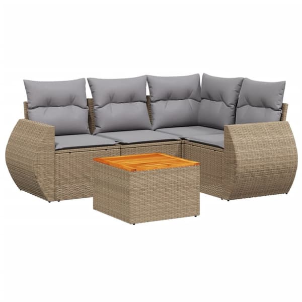 Soffgrupp för trädgården med dynor 5 delar beige konstrotting
