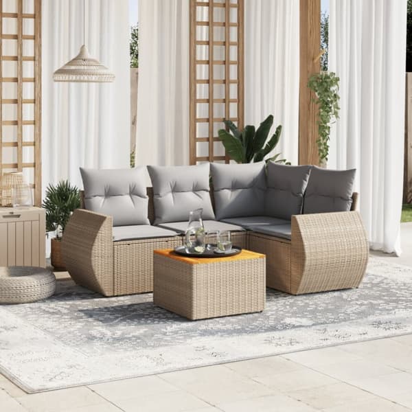 Soffgrupp för trädgården med dynor 5 delar beige konstrotting