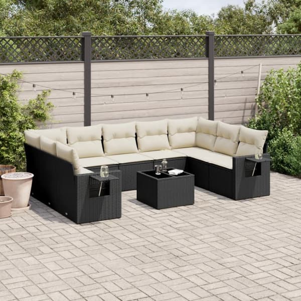 Loungegrupp 10 delar med svarta dynor konstrotting
