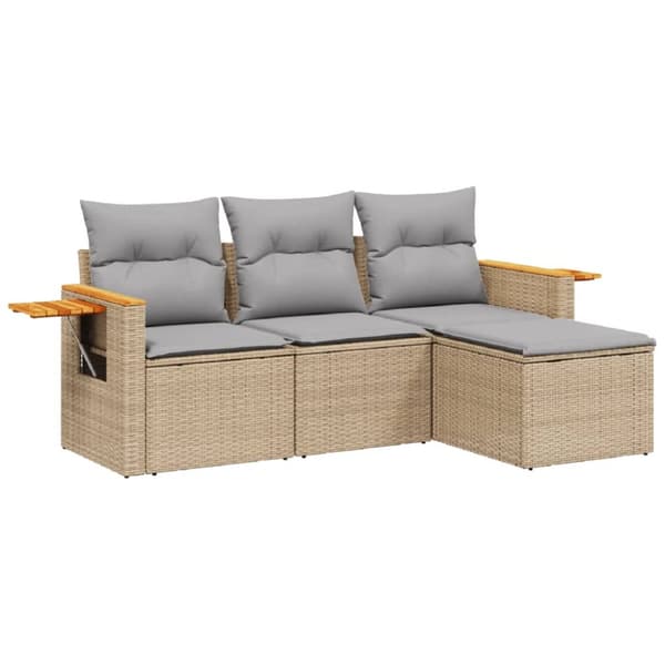 Soffgrupp för trädgård med dynor 4 delar beige konstrotting