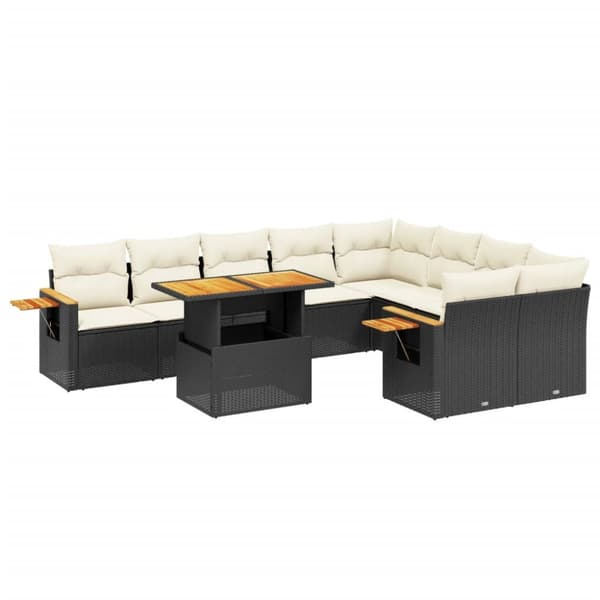 Loungegrupp 10 delar med svarta dynor konstrotting