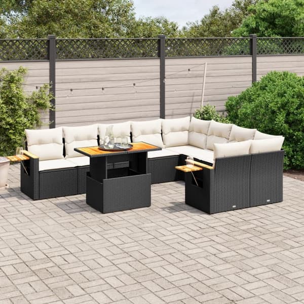 Loungegrupp 10 delar med svarta dynor konstrotting