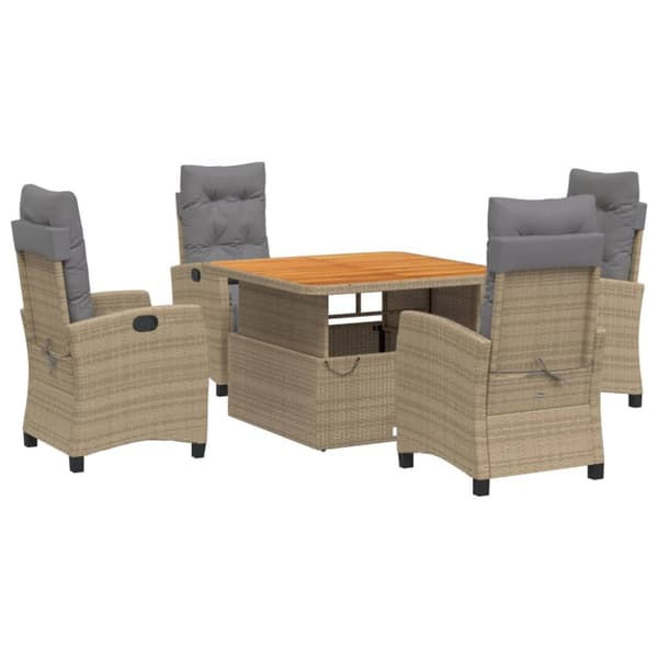 Matgrupp för trädgården med dynor 5 delar beige konstrotting