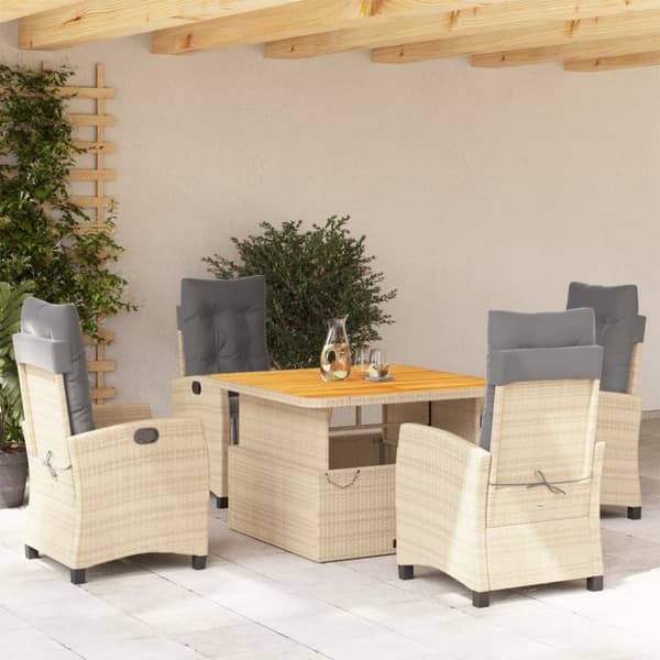 Matgrupp för trädgården med dynor 5 delar beige konstrotting