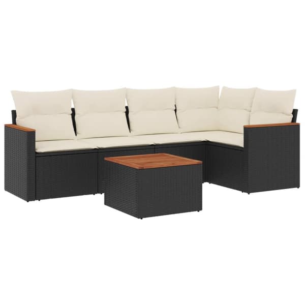 Loungegrupp med dynor 6 delar svart konstrotting