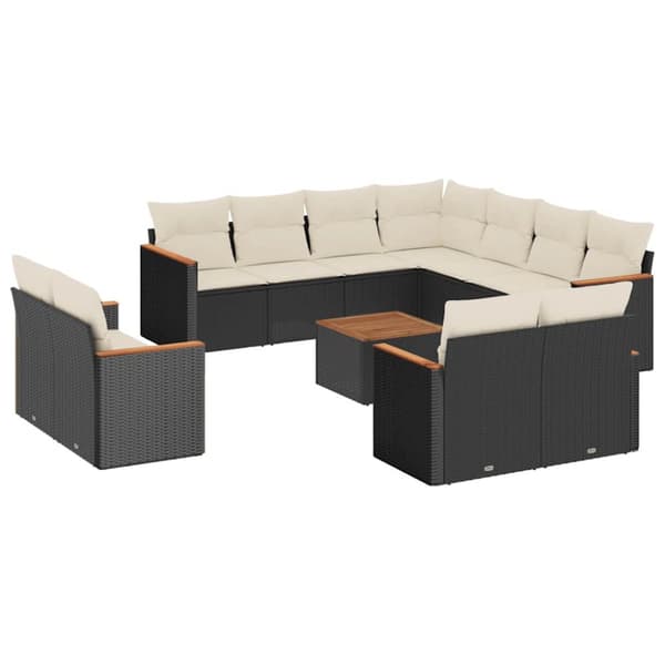 Loungegrupp med dynor 12 delar svart konstrotting