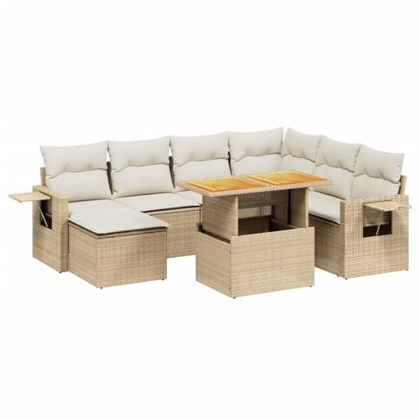 Matgrupp för trädgården med dynor 8 delar beige konstrotting
