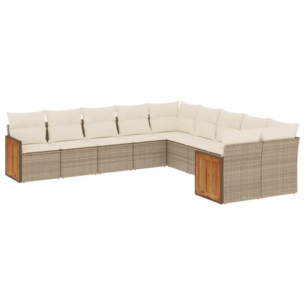 Soffgrupp för trädgård med dynor 10 delar beige konstrotting