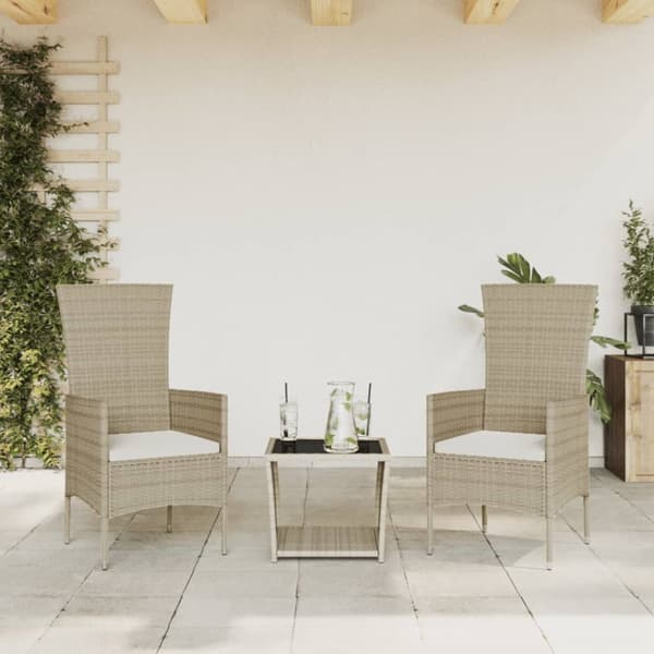 Matgrupp för trädgården 3 delar med dynor beige konstrotting