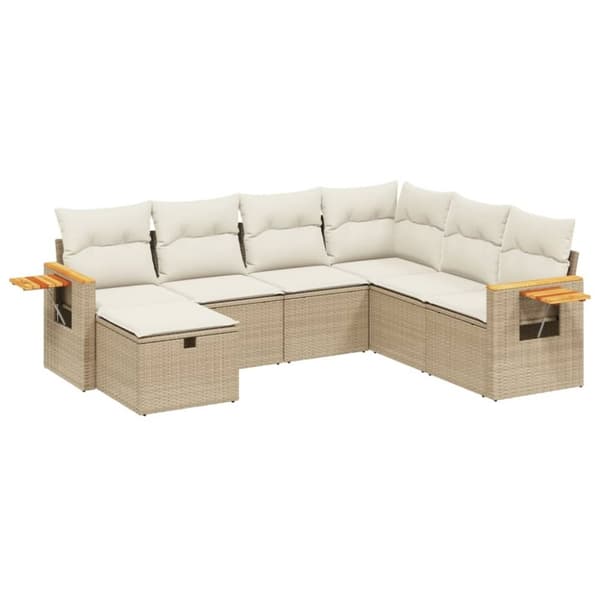Matgrupp för trädgården med dynor 7 delar beige konstrotting