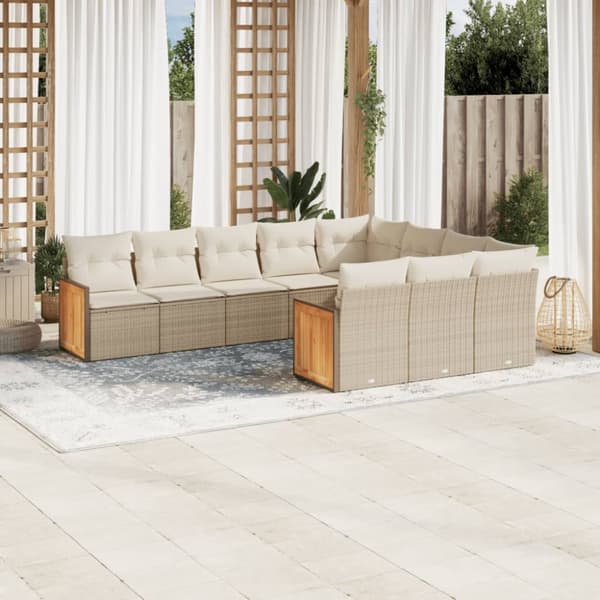Soffgrupp för trädgård med dynor 10 delar beige konstrotting