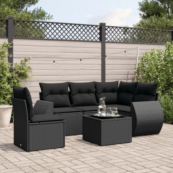 Loungegrupp med dynor 6 delar svart konstrotting