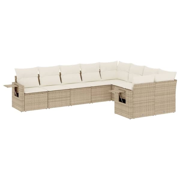 Soffgrupp för trädgården med dynor 9 delar beige konstrotting