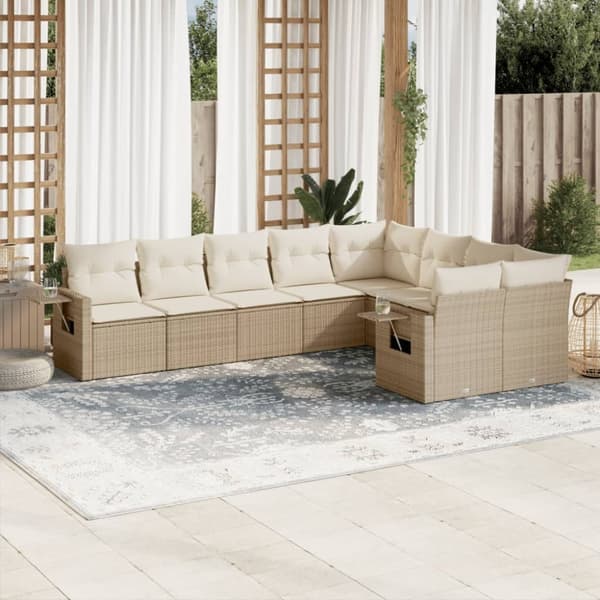 Soffgrupp för trädgården med dynor 9 delar beige konstrotting