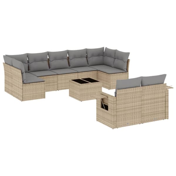 Soffgrupp för trädgård med dynor 10 delar beige konstrotting