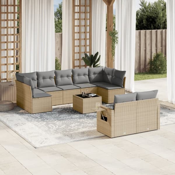 Soffgrupp för trädgård med dynor 10 delar beige konstrotting