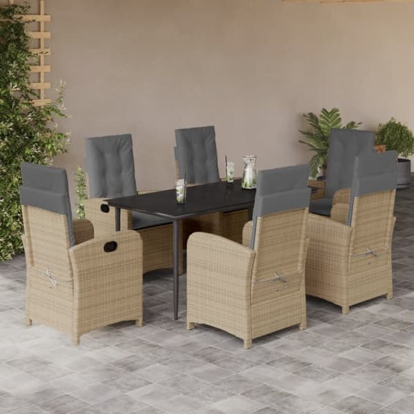 Matgrupp för trädgården med dynor 7 delar mixbeige konstrotting