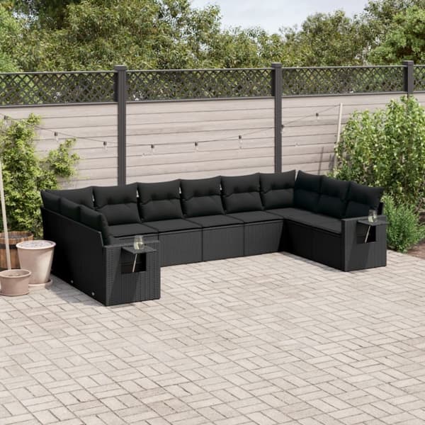 Loungegrupp 10 delar med svarta dynor konstrotting