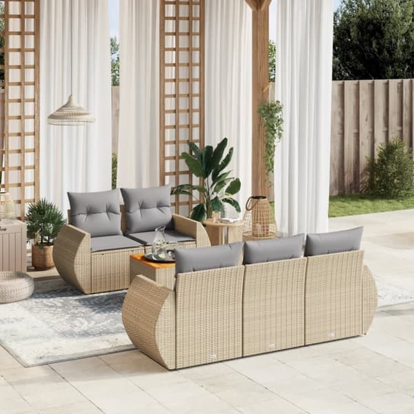 Soffgrupp för trädgården med dynor 6 delar beige konstrotting