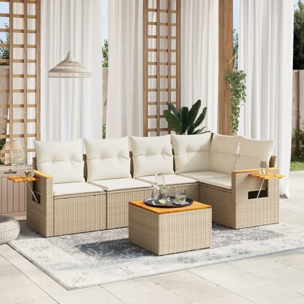 Soffgrupp för trädgården med dynor 6 delar beige konstrotting