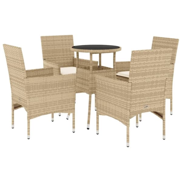 Matgrupp för trädgård med dynor 5 delar beige konstrotting&glas