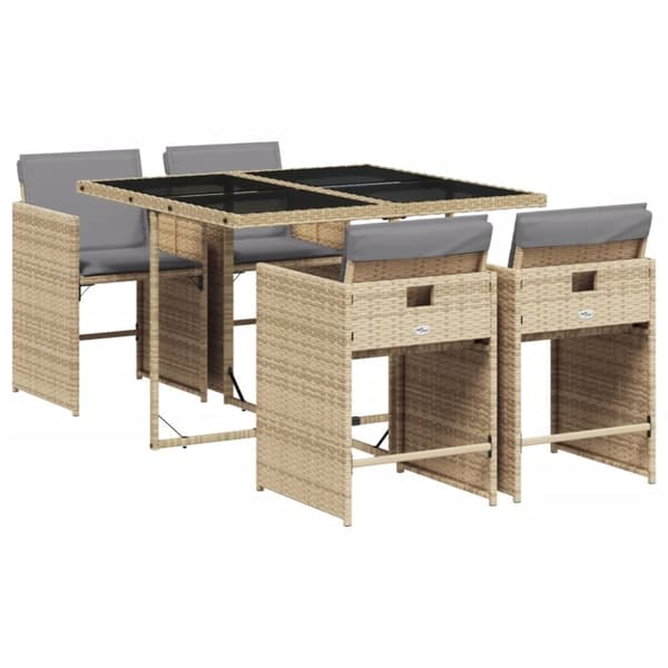 Matgrupp för trädgården med dynor 5 delar mixbeige konstrotting