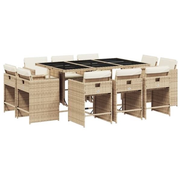 Matgrupp för trädgården med dynor 11 delar beige konstrotting
