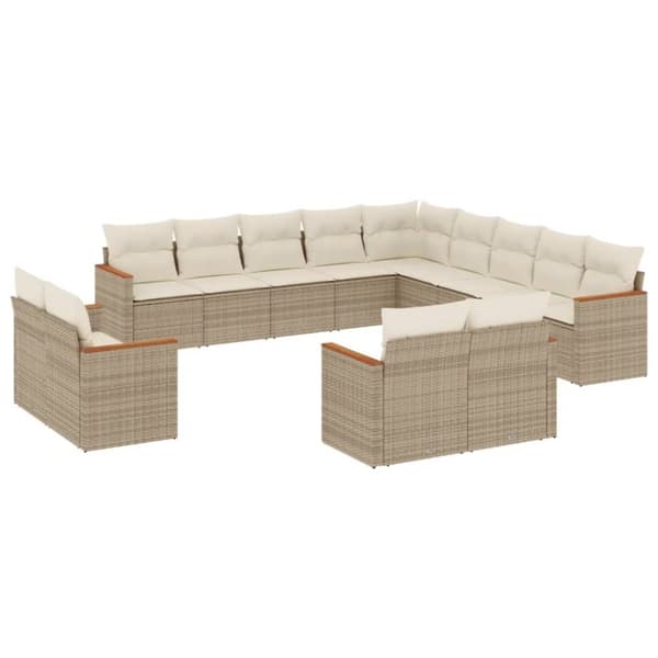 Soffgrupp för trädgården med dynor 13 delar beige konstrotting