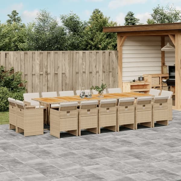 Matgrupp för trädgården med dynor 17 delar beige konstrotting