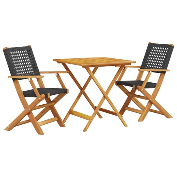 Caféset 3 delar svart konstrotting och massivt trä