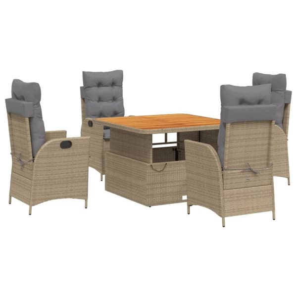 Matgrupp för trädgården med dynor 5 delar beige konstrotting