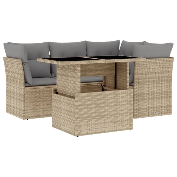 Soffgrupp för trädgården med dynor 5 delar beige konstrotting