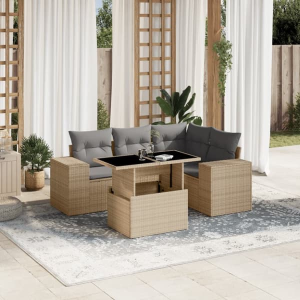 Soffgrupp för trädgården med dynor 5 delar beige konstrotting