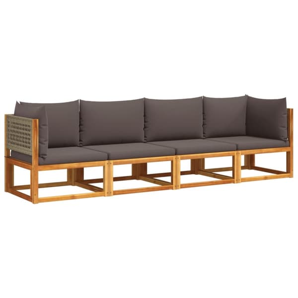 Loungeset med dynor 4 delar massivt akaciaträ
