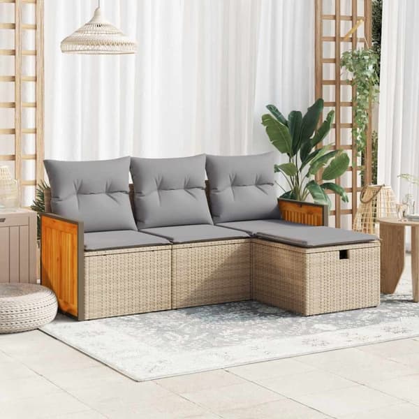 Soffgrupp för trädgård med dynor 4 delar beige konstrotting