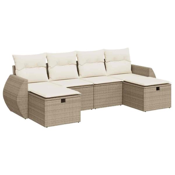 Soffgrupp för trädgården med dynor 6 delar beige konstrotting