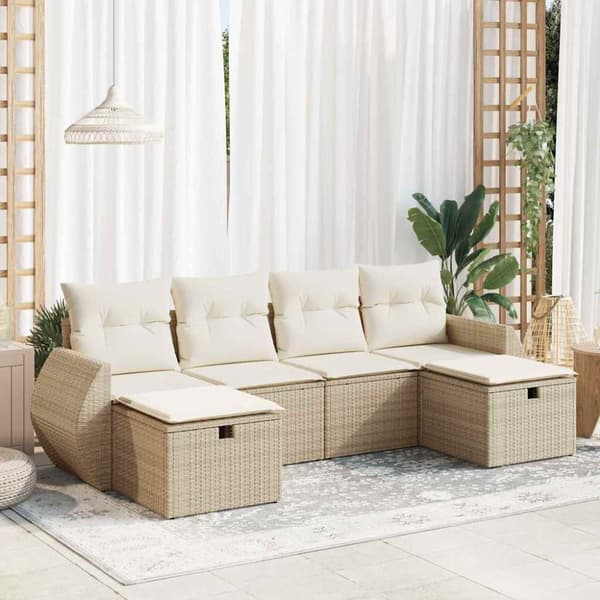 Soffgrupp för trädgården med dynor 6 delar beige konstrotting