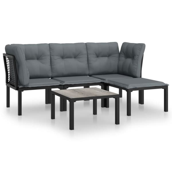 Loungegrupp 5 delar konstrotting svart och grå
