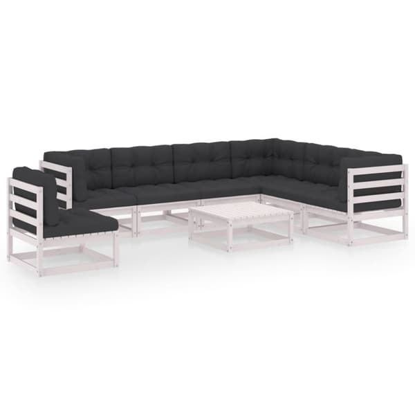 Loungegrupp med dynor 8 delar vit massiv furu