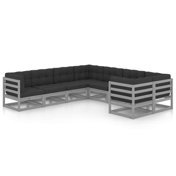 Loungegrupp med dynor 8 delar grå massiv furu