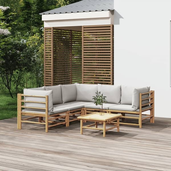Loungegrupp 6 delar ljusgråa dynor bambu