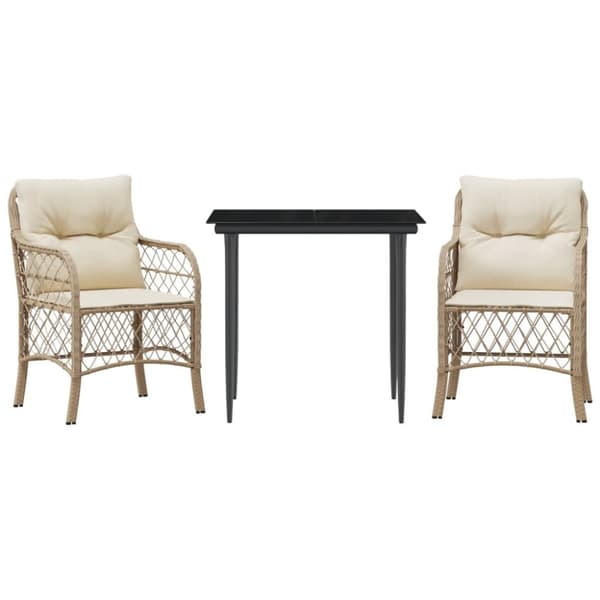 Bistrogrupp med dynor 3 delar beige konstrotting