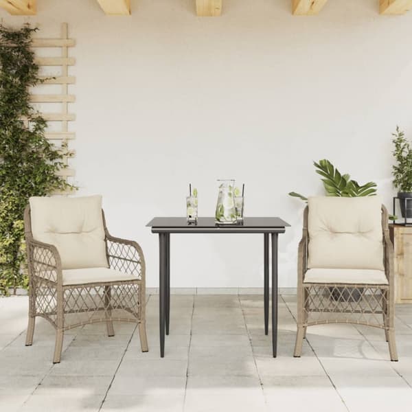 Bistrogrupp med dynor 3 delar beige konstrotting