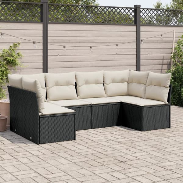 Loungegrupp med dynor 6 delar svart konstrotting