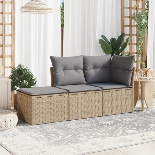 Soffgrupp för trädgården 3 delar med dynor beige konstrotting
