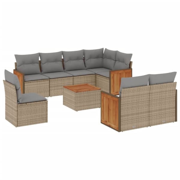 Soffgrupp för trädgården med dynor 9 delar beige konstrotting