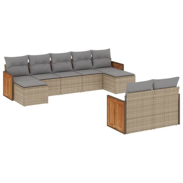 Soffgrupp för trädgården med dynor 9 delar beige konstrotting