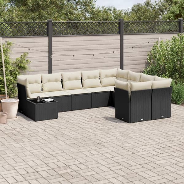 Loungegrupp 10 delar med svarta dynor konstrotting