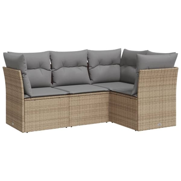 Soffgrupp för trädgård med dynor 4 delar beige konstrotting